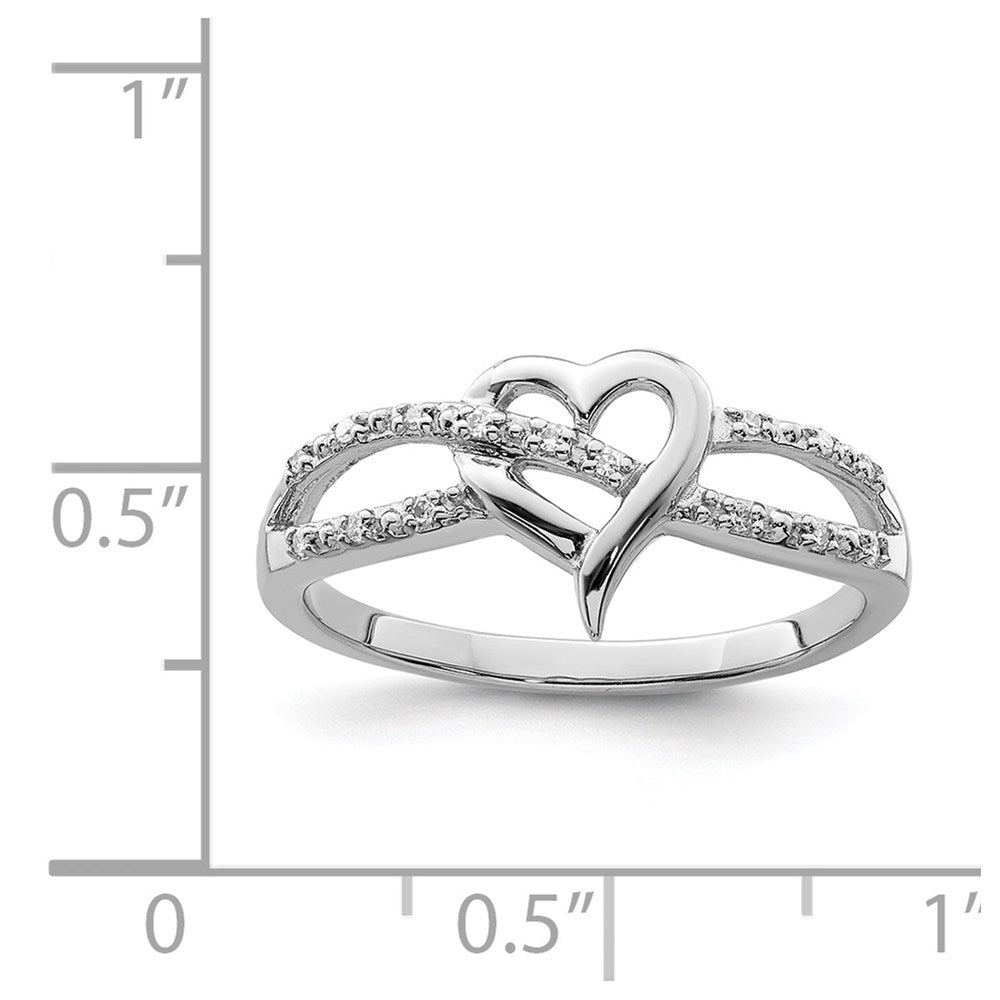 Sterling Silver Rhodium Plated Diamond Heart Ring