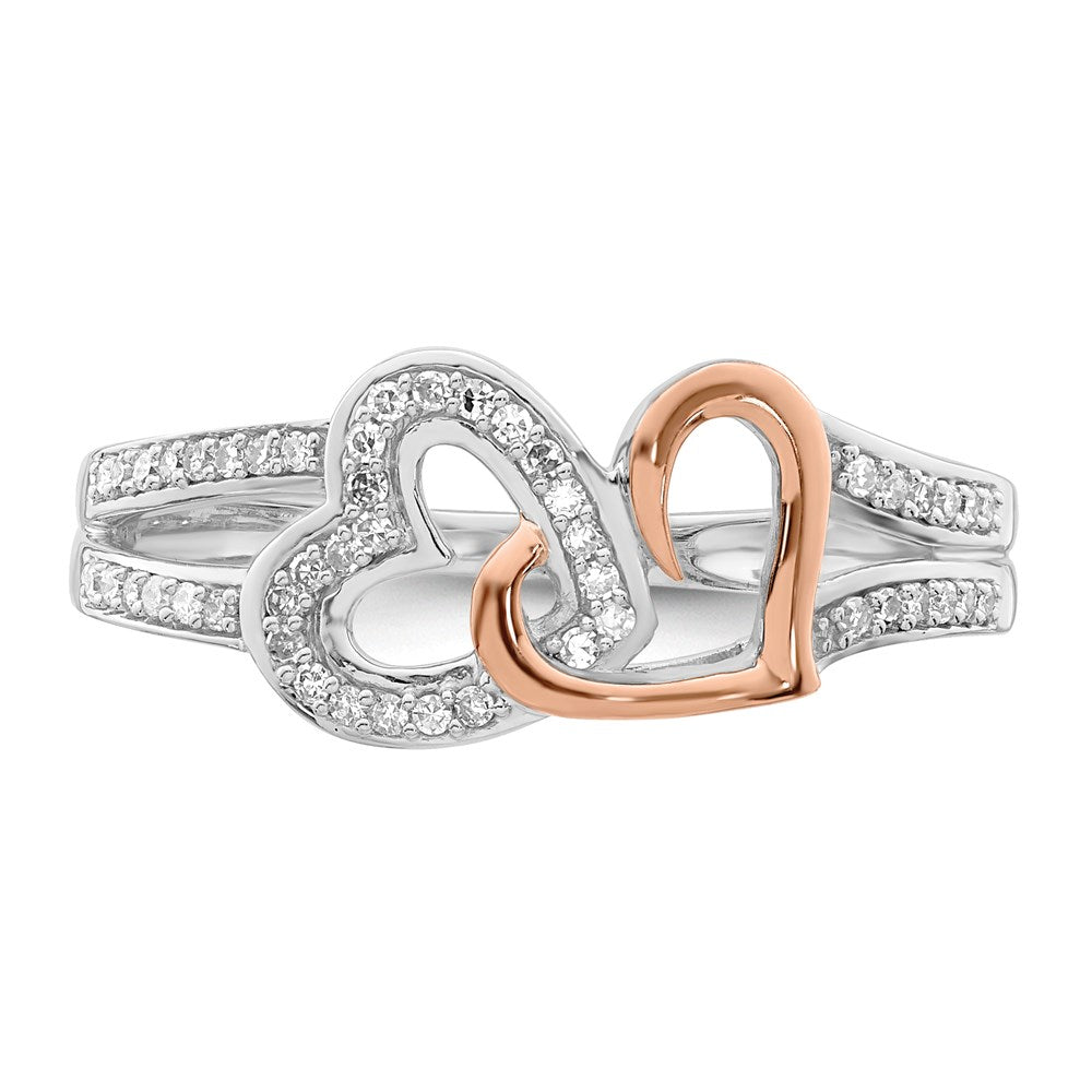 Sterling Silver Rhodium & 14k Rose Gold Diam.s Two Heart Ring