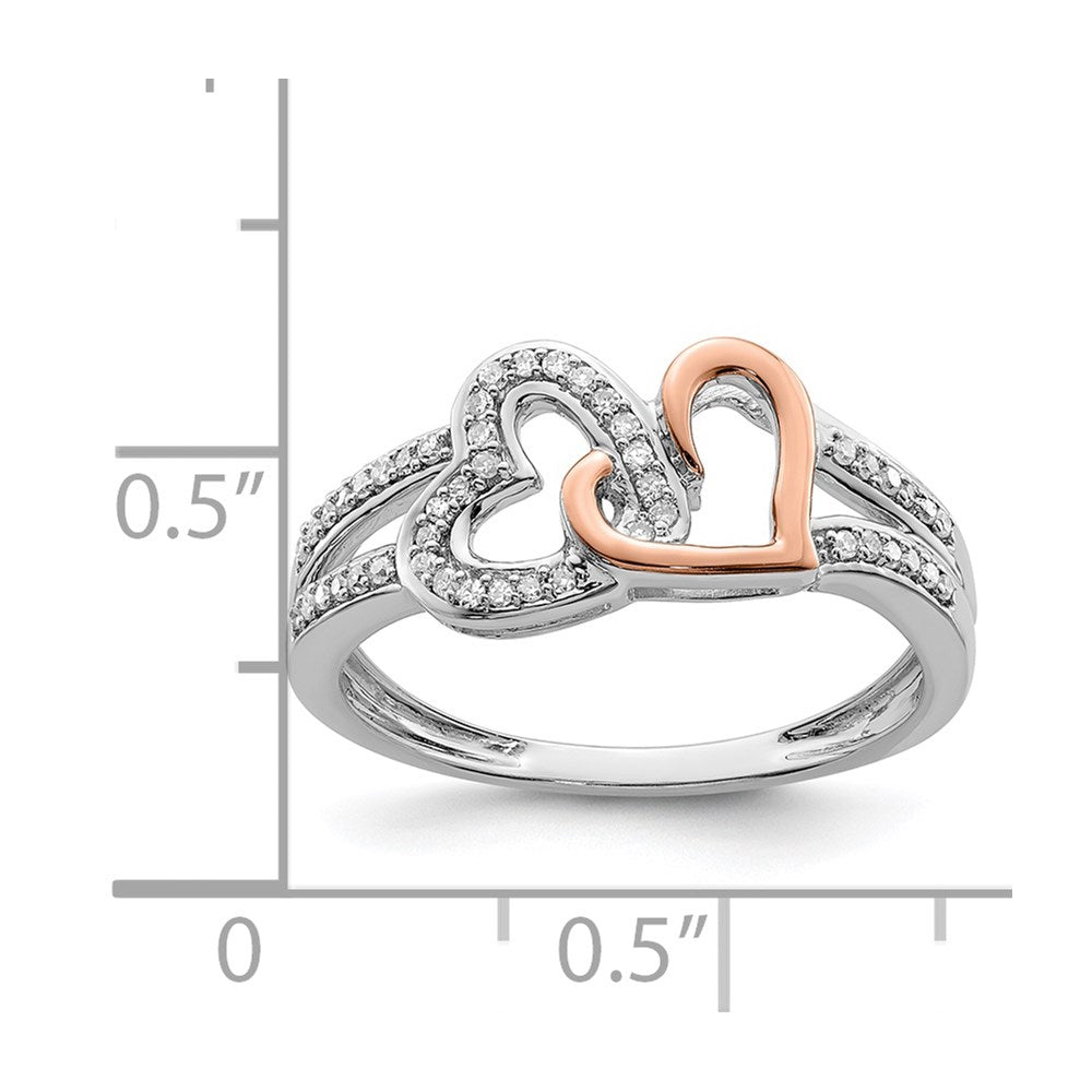 Sterling Silver Rhodium & 14k Rose Gold Diam.s Two Heart Ring