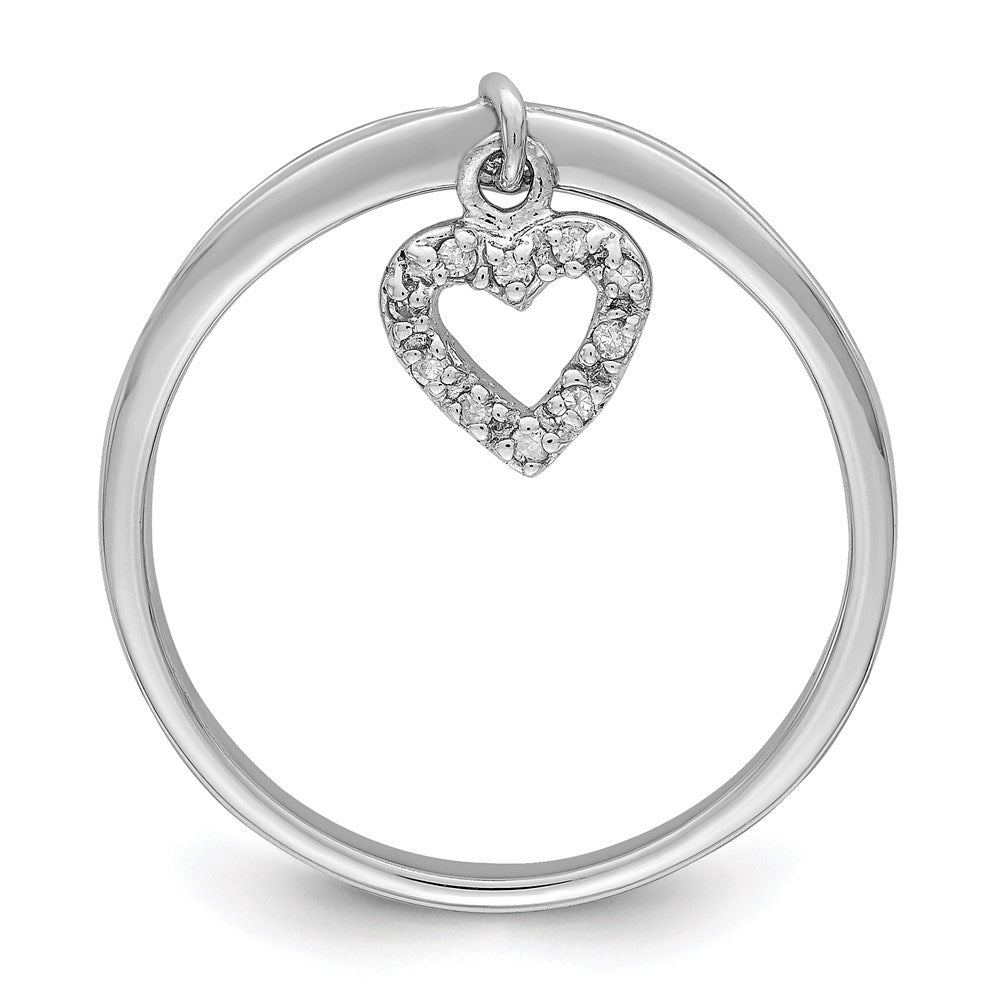 Sterling Silver Rhodium Plated Diamond Heart Dangle Ring