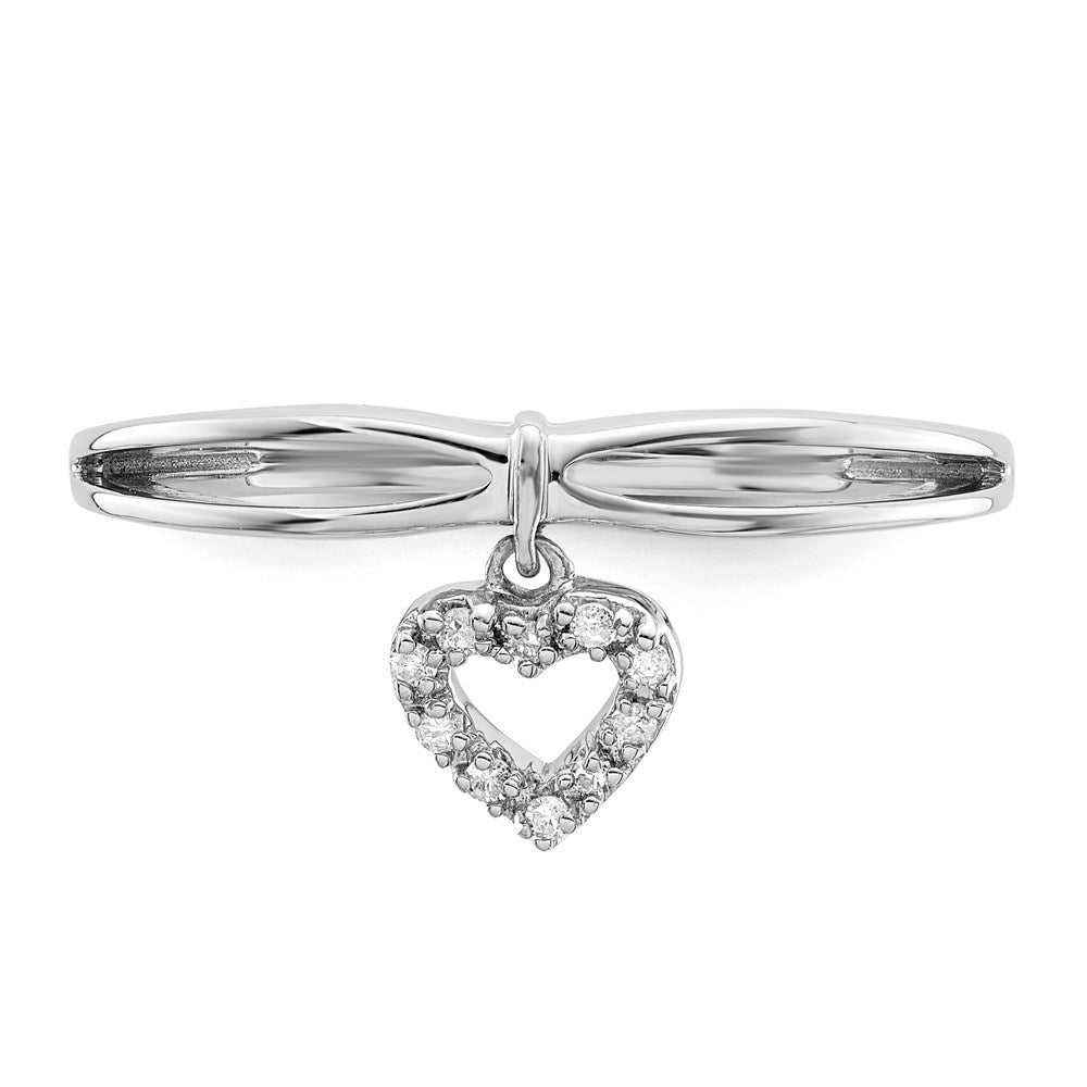 Sterling Silver Rhodium Plated Diamond Heart Dangle Ring
