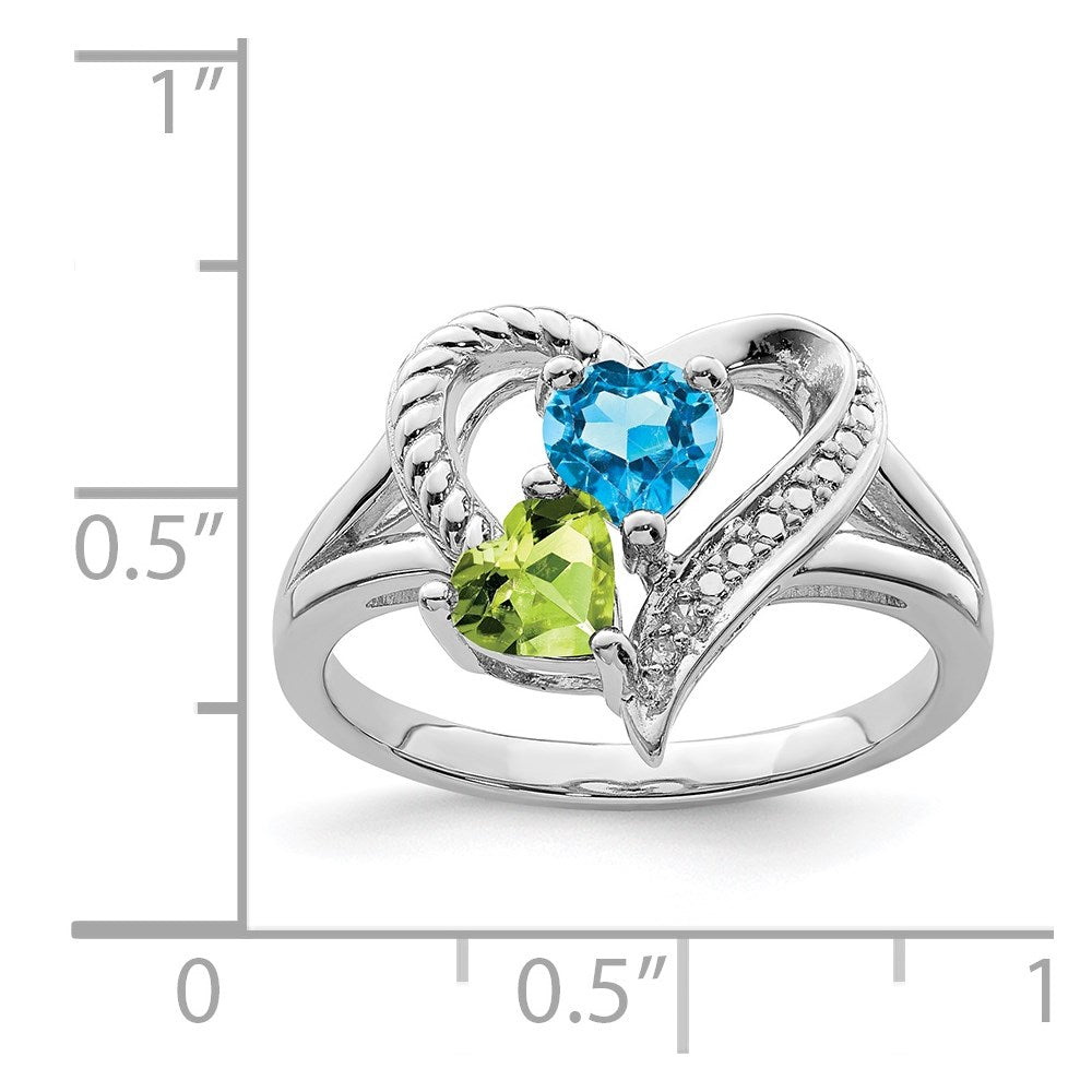 Sterling Silver Rhodium Blue Topaz Peridot Diam. Ring