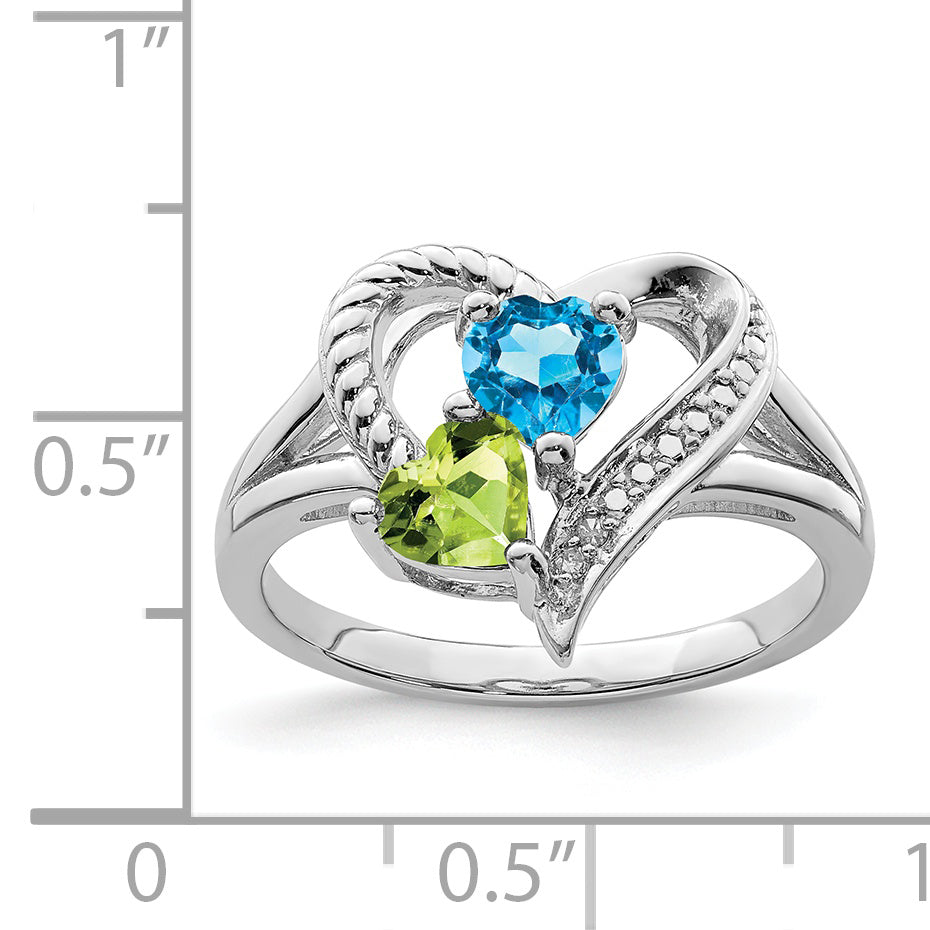 Sterling Silver Rhodium Blue Topaz Peridot Diam. Ring