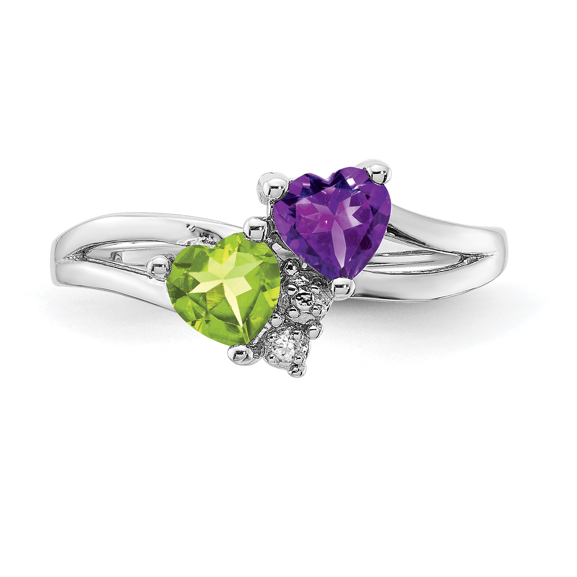 Sterling Silver Rhodium Amethyst & Peridot Diam. Ring