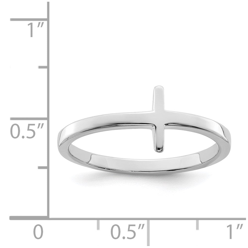 Sterling Silver Rhodium-plated Sideways Cross Ring