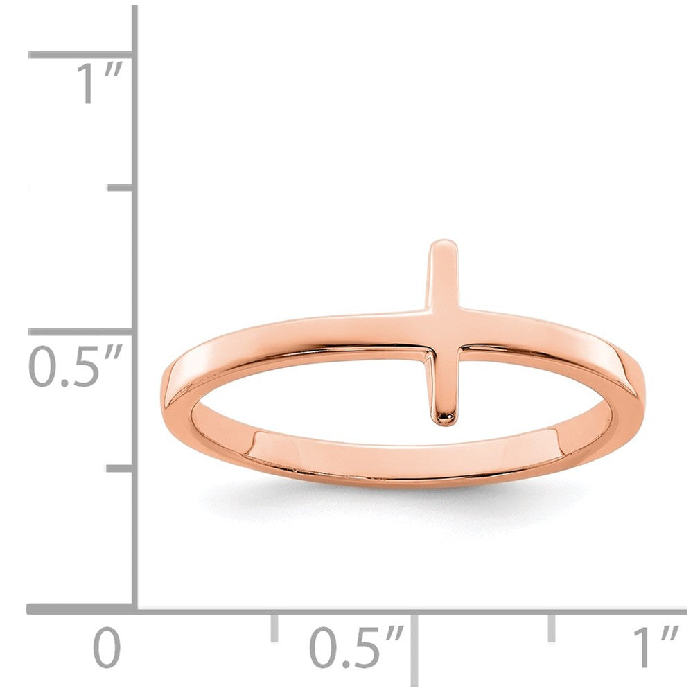 Sterling Silver Rose Gold-plated Sideways Cross Ring
