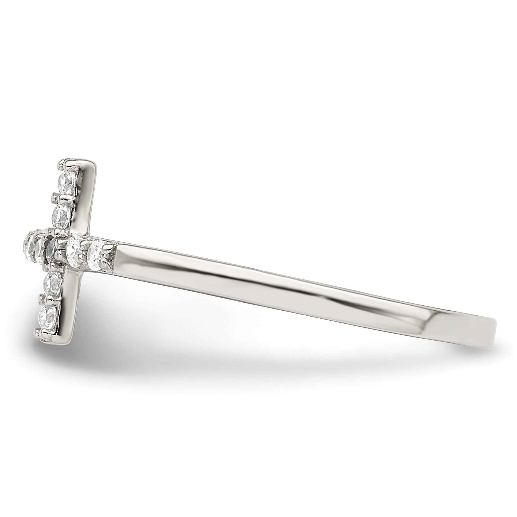 Sterling Silver Rhodium-plated CZ Sideways Cross Ring