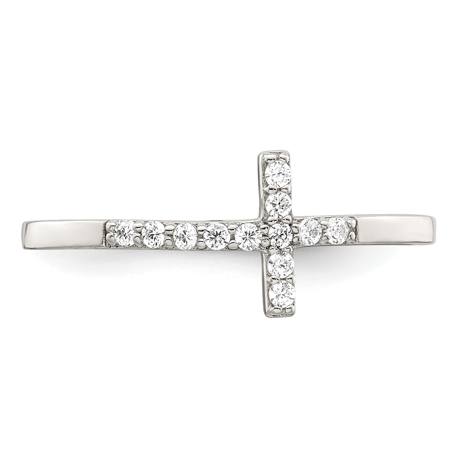 Sterling Silver Rhodium-plated CZ Sideways Cross Ring