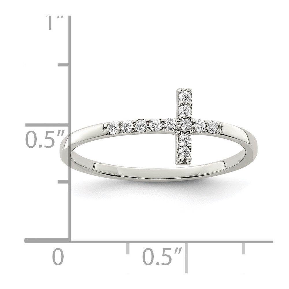 Sterling Silver Rhodium-plated CZ Sideways Cross Ring
