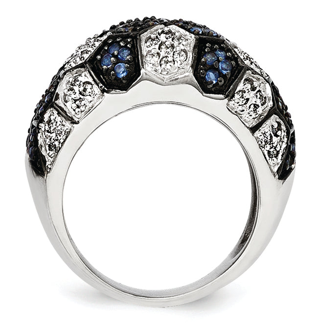 Sterling Silver & Black Rhodium Blue Glass & CZ Ring