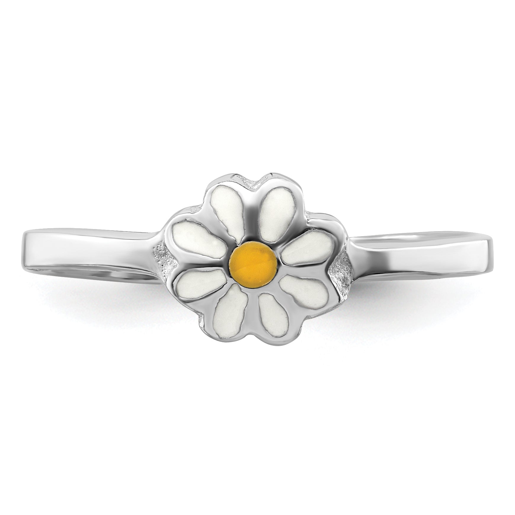 Sterling Silver RH-plated White & Yellow Enameled Daisy Children's Ring