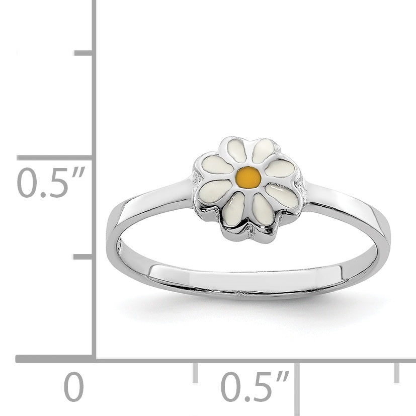 Sterling Silver RH-plated White & Yellow Enameled Daisy Children's Ring