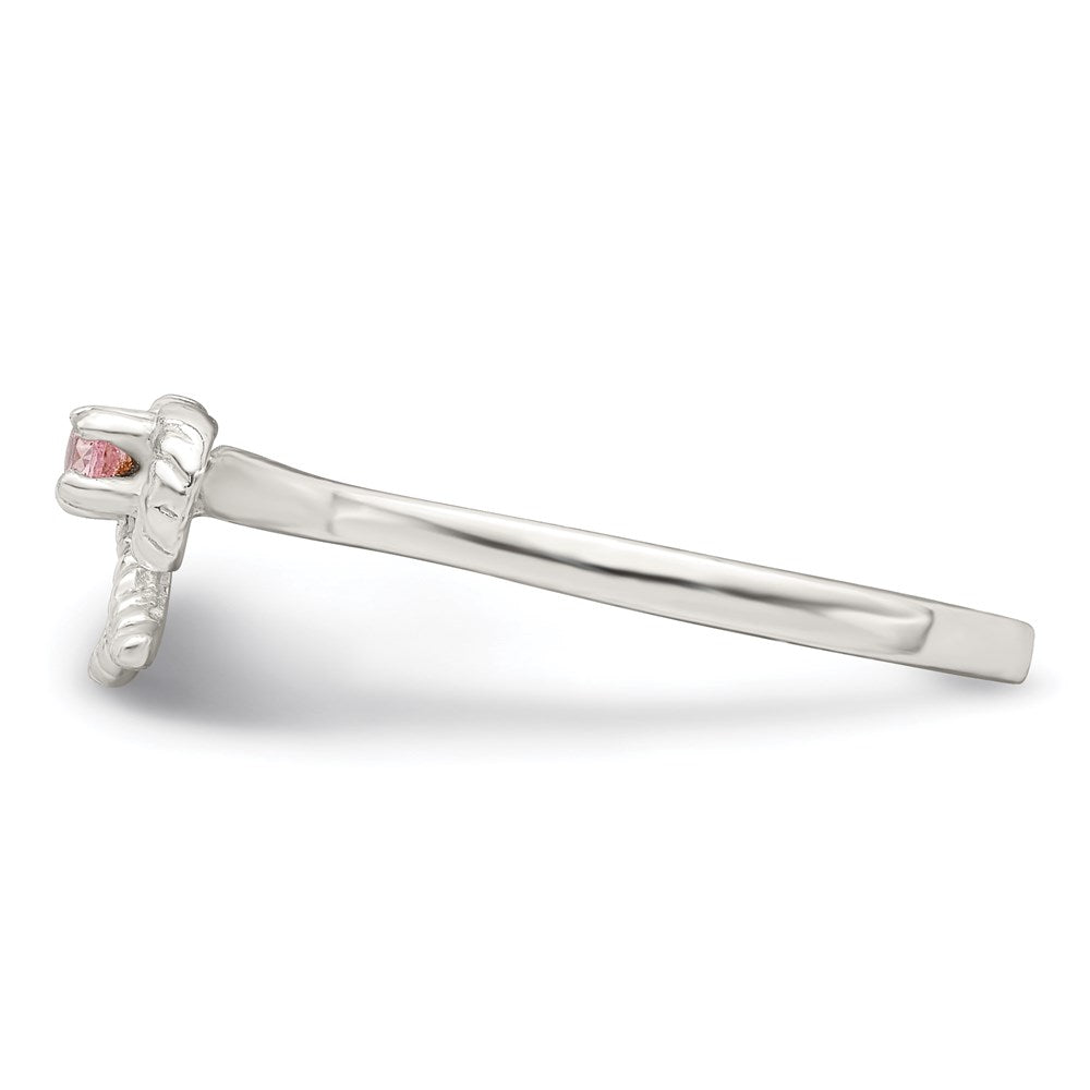 Sterling Silver Polished & Twisted Pink CZ Bow Children's Ring