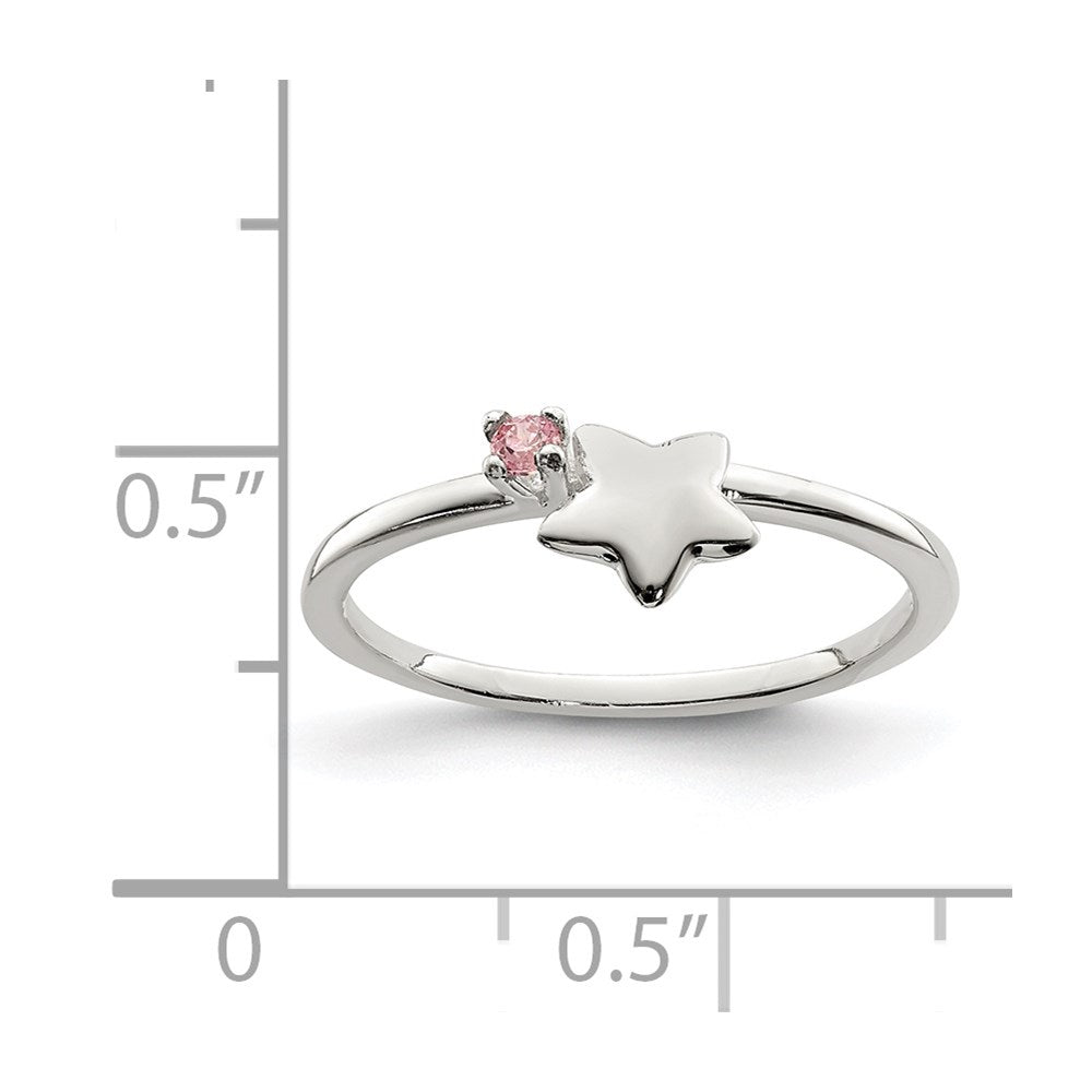 Sterling Silver Polished Pink CZ & Star Children's Ring