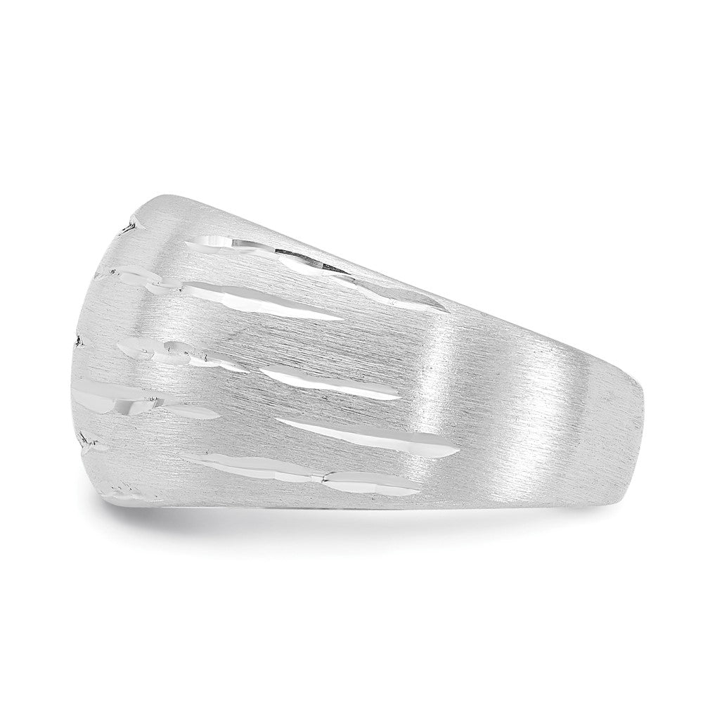 Sterling Silver Brushed/Diamond-cut Convex Ring