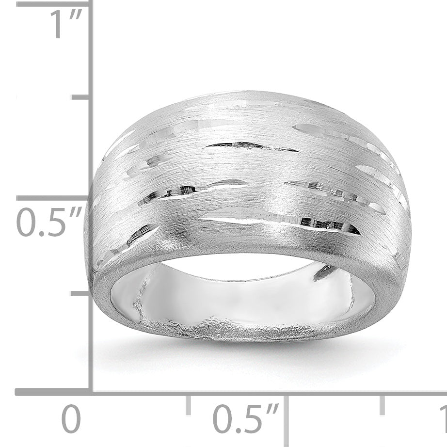 Sterling Silver Brushed/Diamond-cut Convex Ring