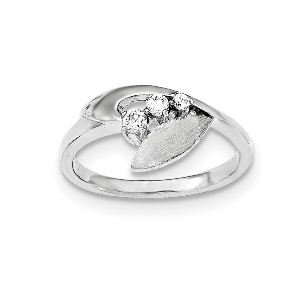 Sterling Silver Polished And Brushed CZ Ring