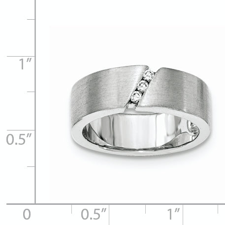 Sterling Silver Brushed CZ Ring