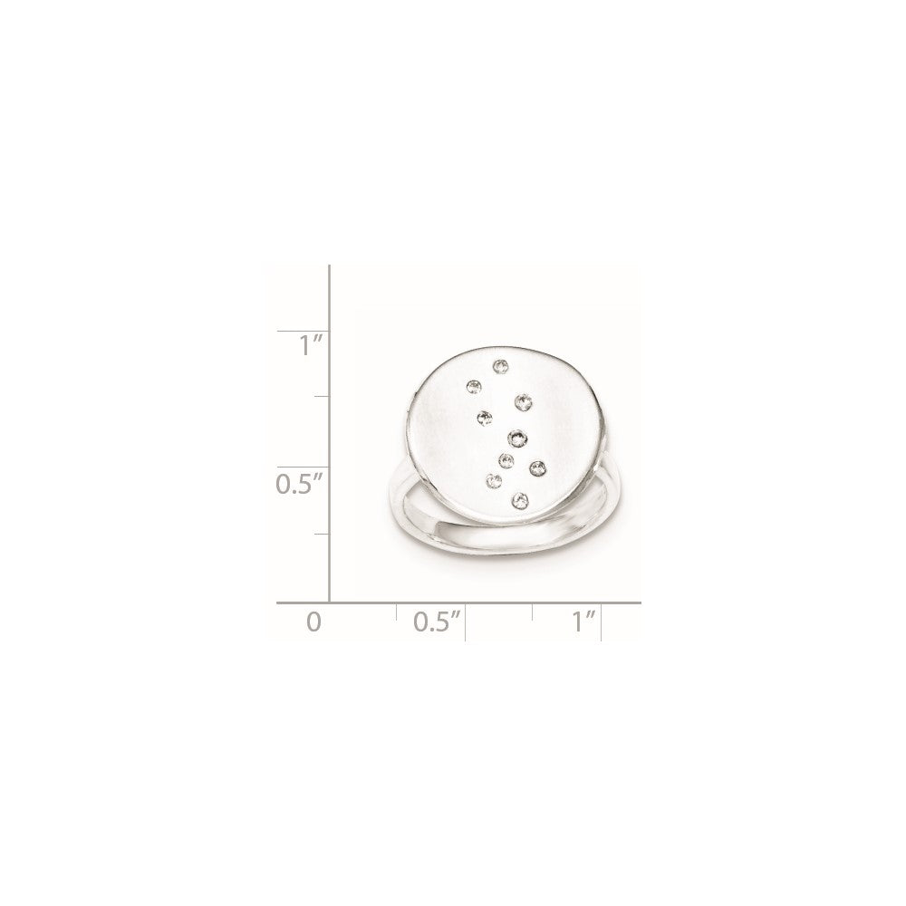 Sterling Silver Polished & Satin CZ Disc Ring