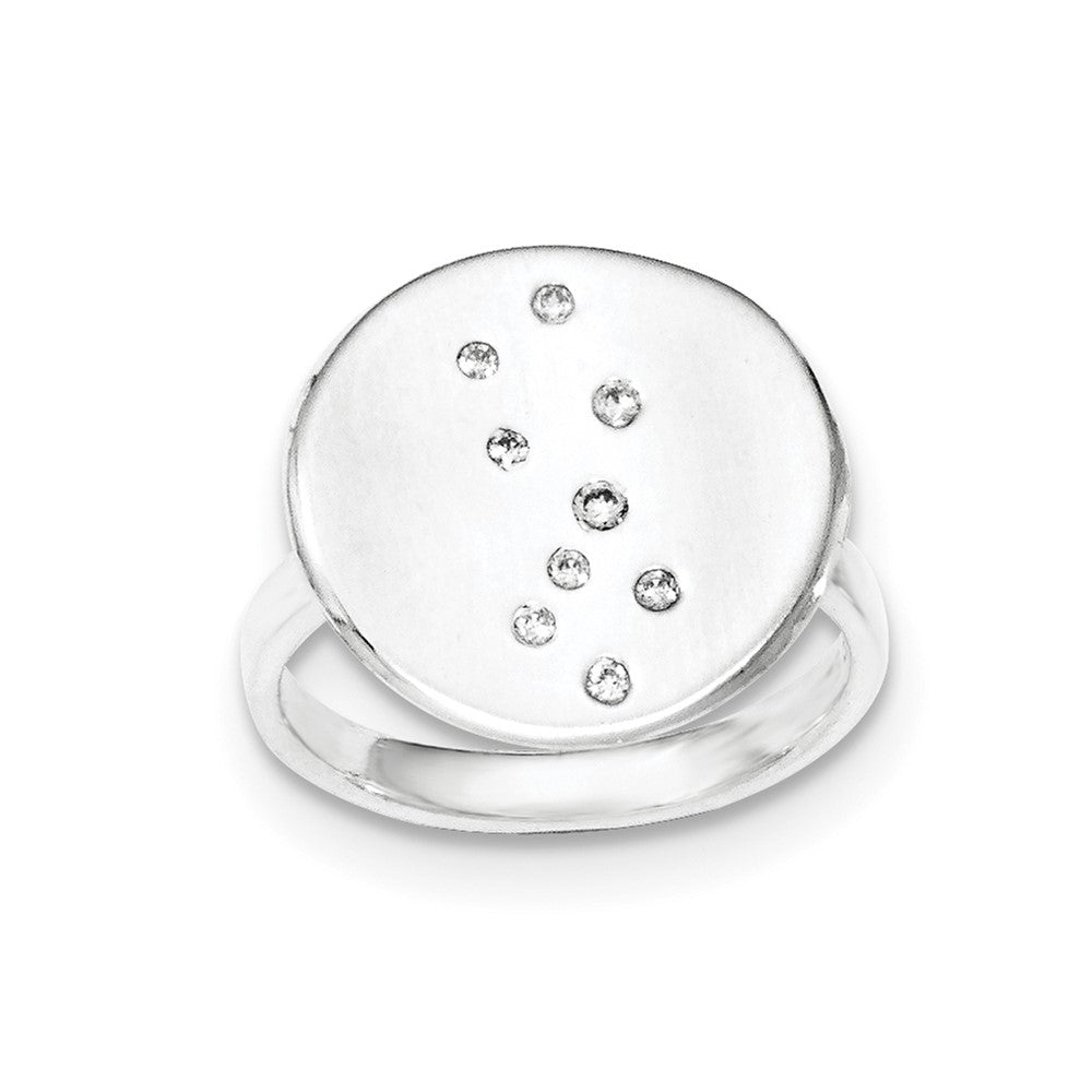 Sterling Silver Polished & Satin CZ Disc Ring