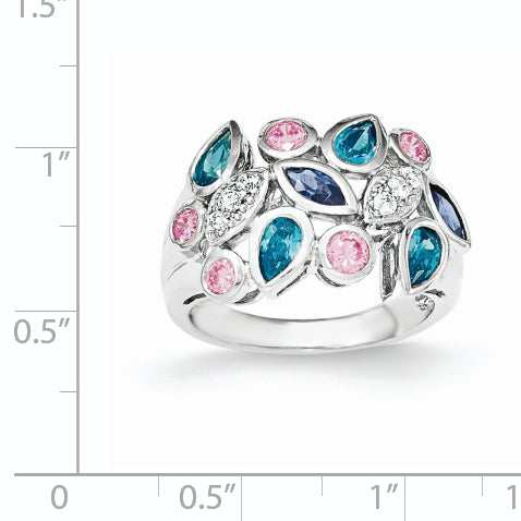 Sterling Silver Pink & Blue CZ Ring