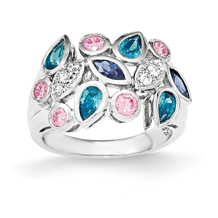 Sterling Silver Pink & Blue CZ Ring