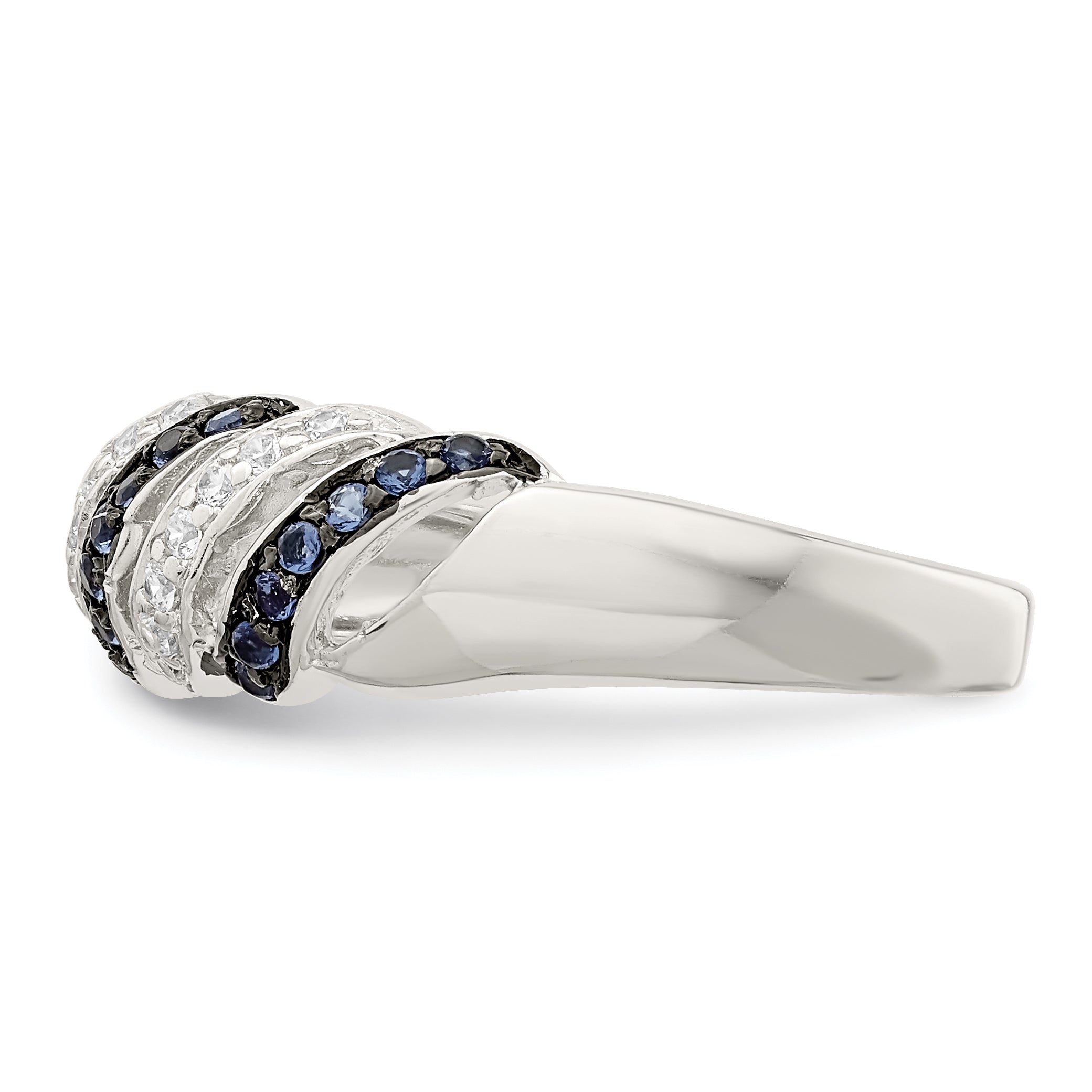 Sterling Silver Rhodium-plated Polished CZ & Blue Glass Stone Ring