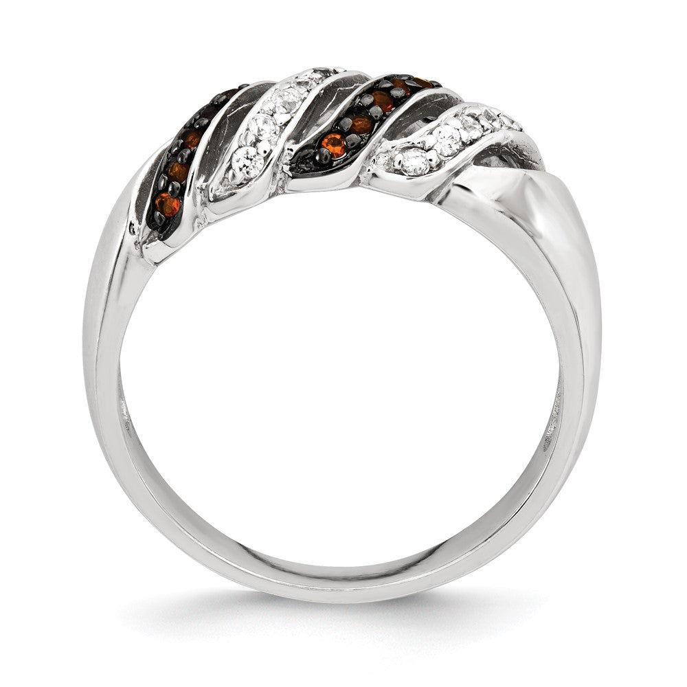 Sterling Silver Polished CZ & Red Glass Stone Ring