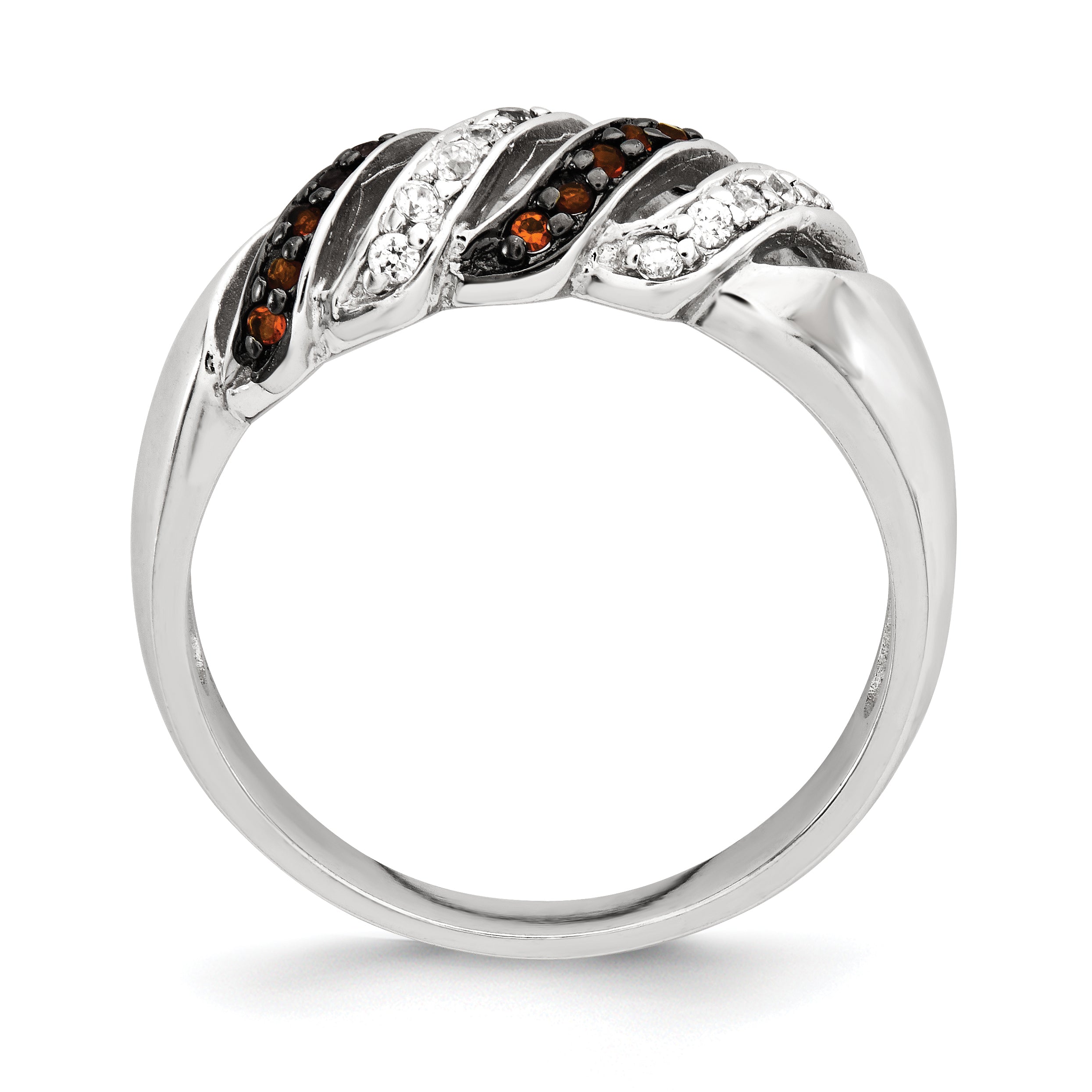 Sterling Silver Polished CZ & Red Glass Stone Ring