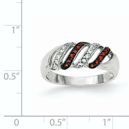 Sterling Silver Polished CZ & Red Glass Stone Ring