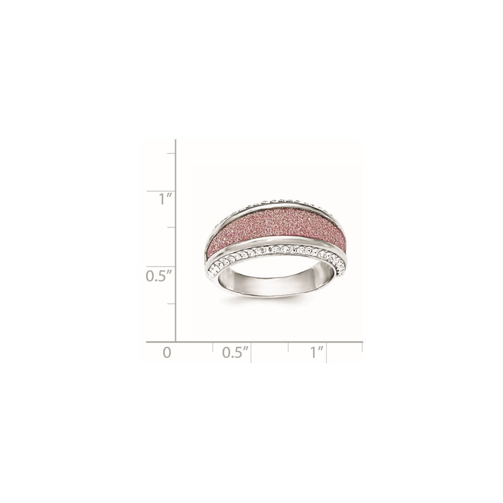 Sterling Silver Crystal Pink Laser Glitter Texture Ring