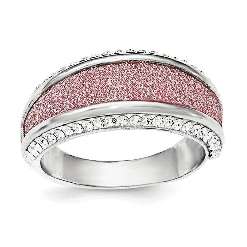 Sterling Silver Crystal Pink Laser Glitter Texture Ring