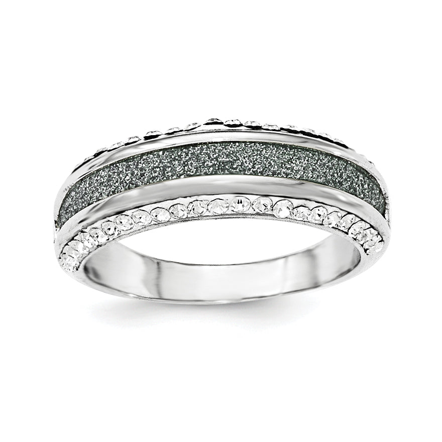 Sterling Silver Crystal Blue Laser Glitter Texture Ring