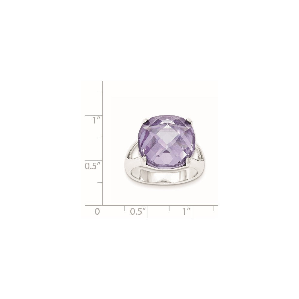 Sterling Silver Lavender CZ Checkerboard-cut Cushion Ring