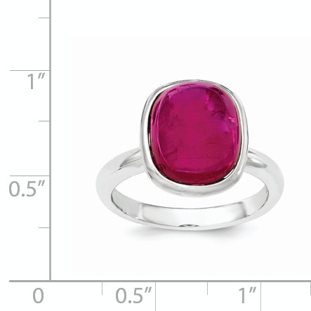 Sterling Silver Polished Synthetic Red Bead Ring