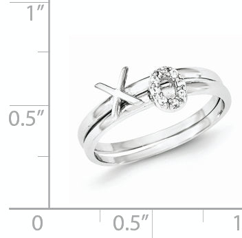 Sterling Silver Polished CZ X and O Two Ring Set