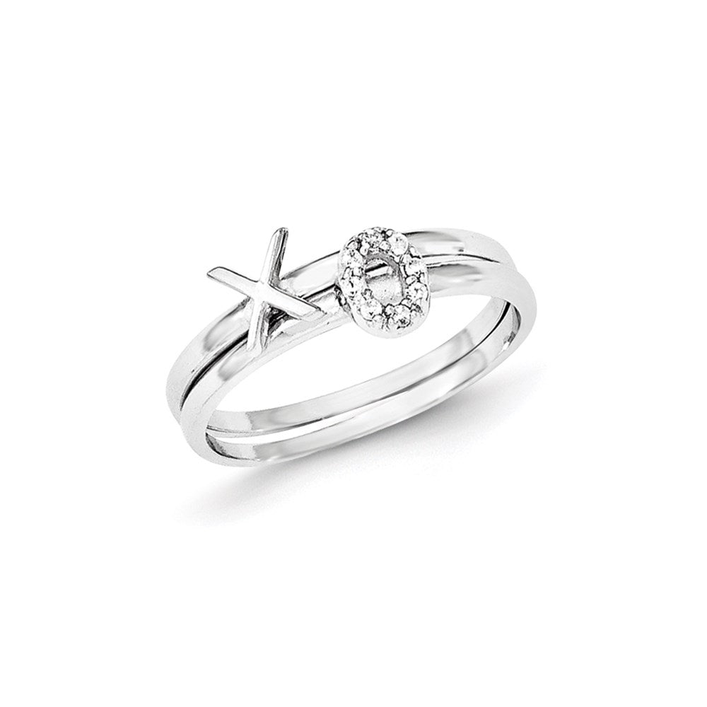 Sterling Silver Polished CZ X and O Two Ring Set