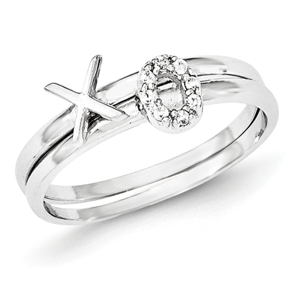 Sterling Silver Polished CZ X and O Two Ring Set