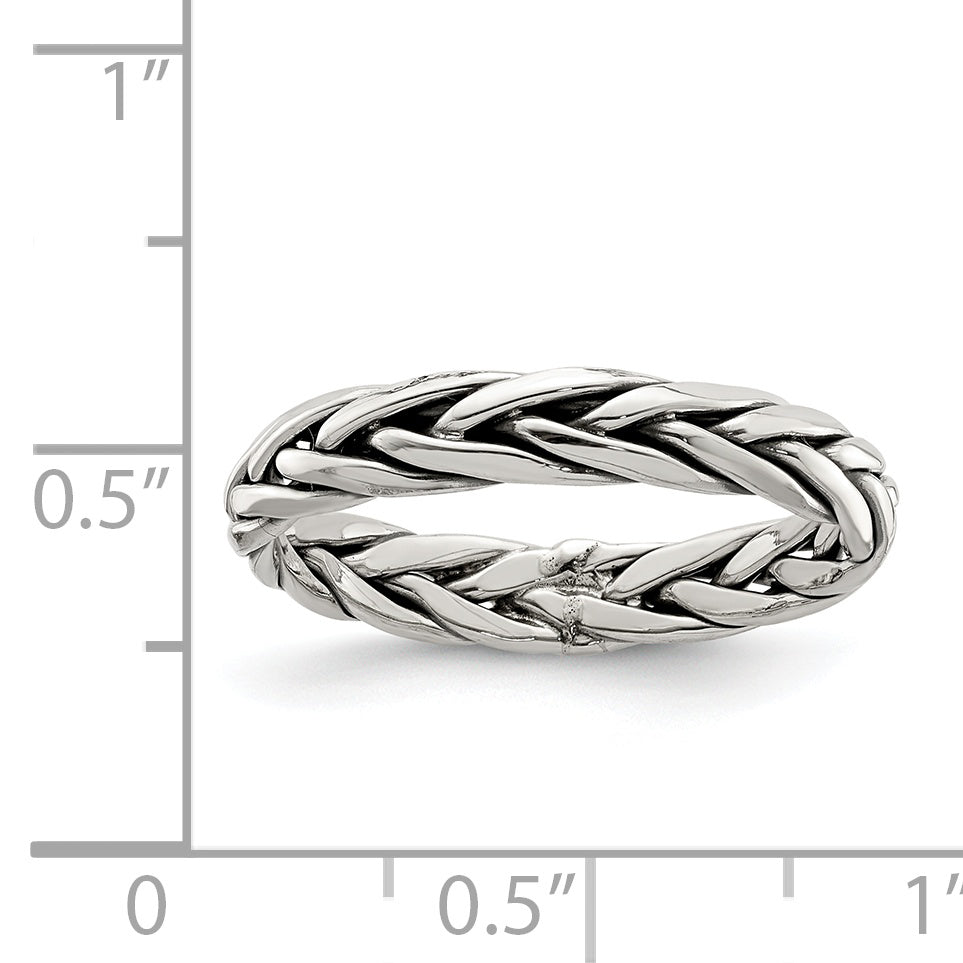 Sterling Silver Antiqued Weave 3.25mm Women's Ring