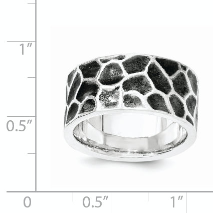 Sterling Silver Polished & Oxidized Hammered Ring