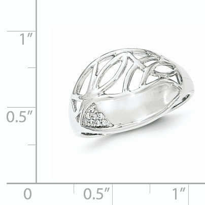 Sterling Silver Polished & Satin CZ Pattern Ring
