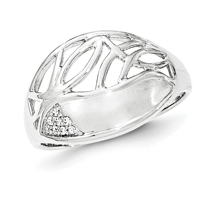 Sterling Silver Polished & Satin CZ Pattern Ring
