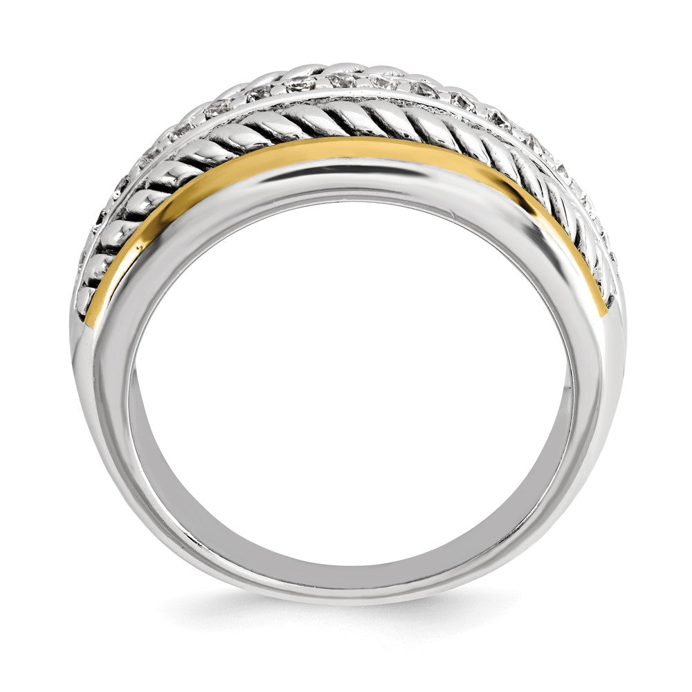 Sterling Silver Gold-tone Antiqued CZ Ring