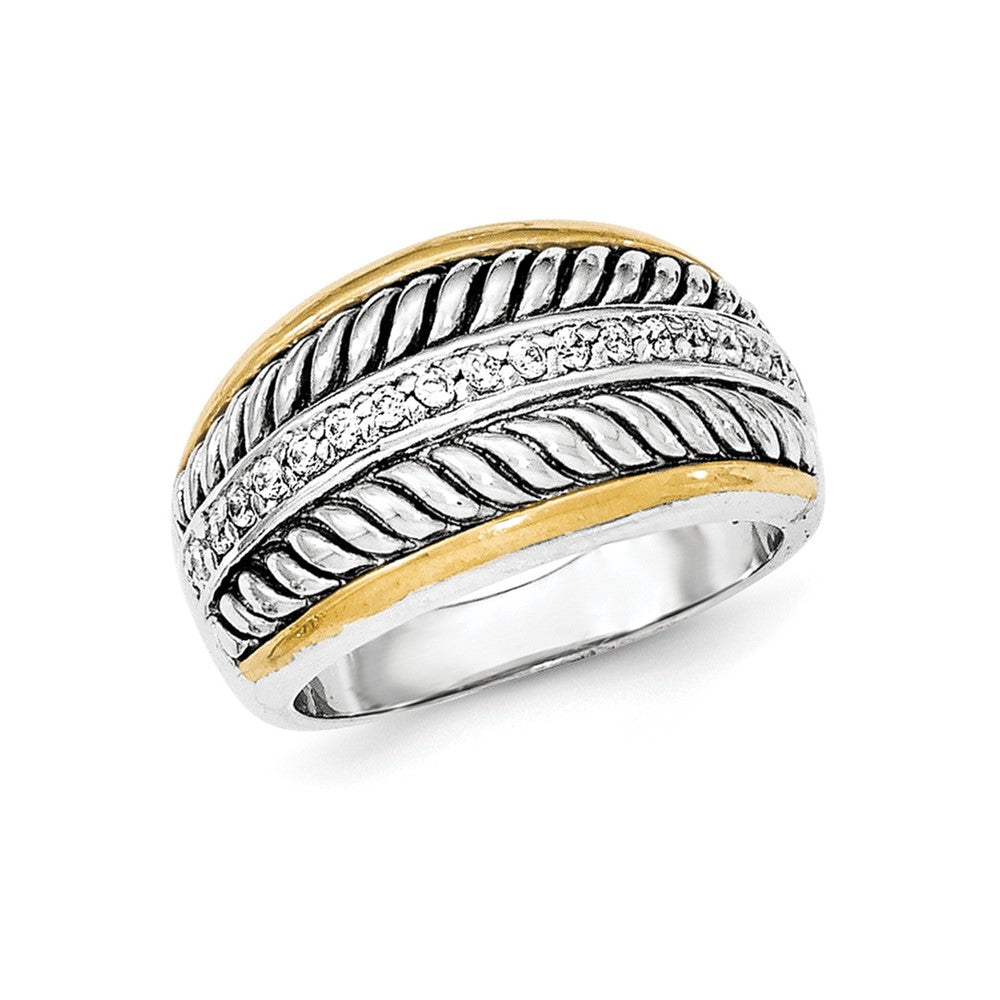 Sterling Silver Gold-tone Antiqued CZ Ring