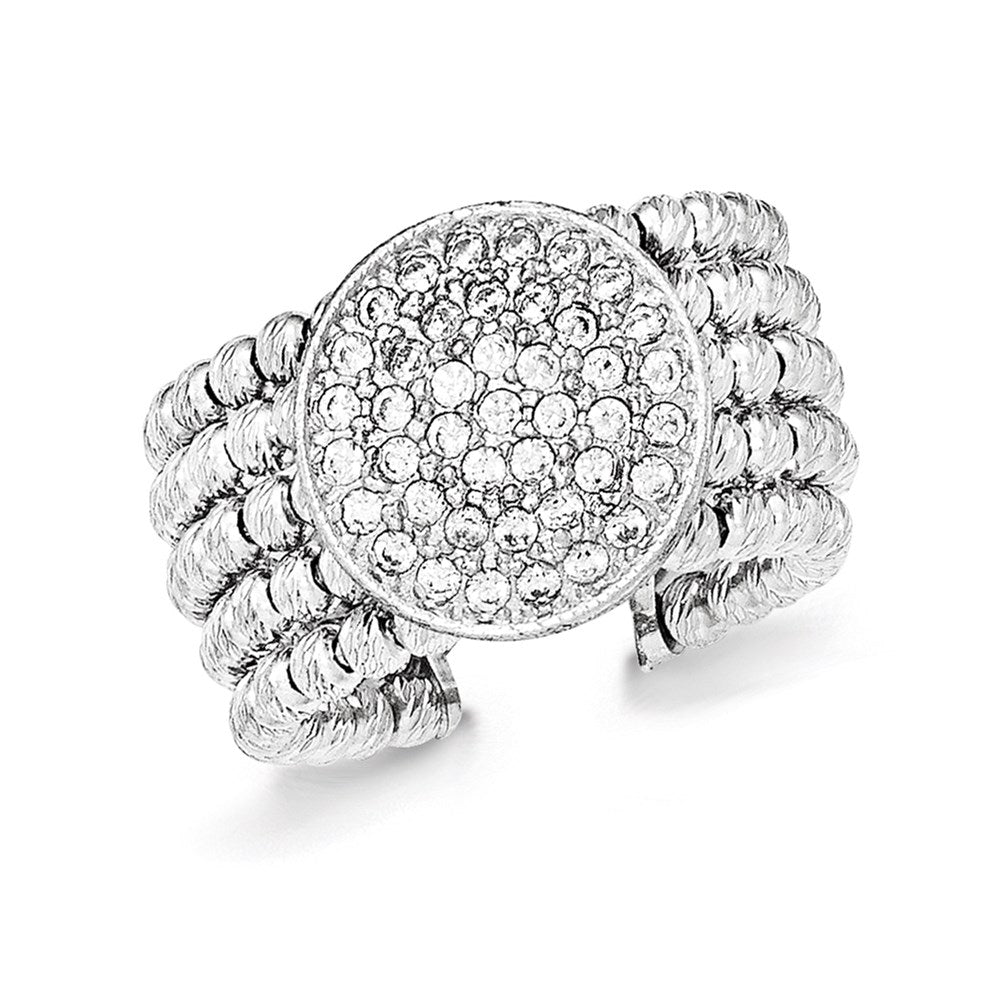 Sterling Silver Rhodium-plated 5-strand Beaded Swarovski Crystal Ring