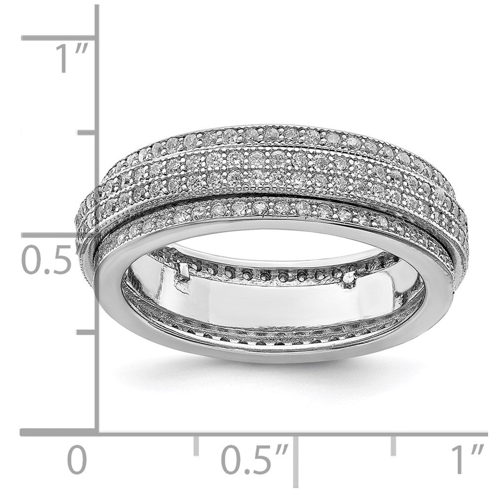 Sterling Silver Polished Rhodium-plated CZ PavÇ Eternity Motion Ring