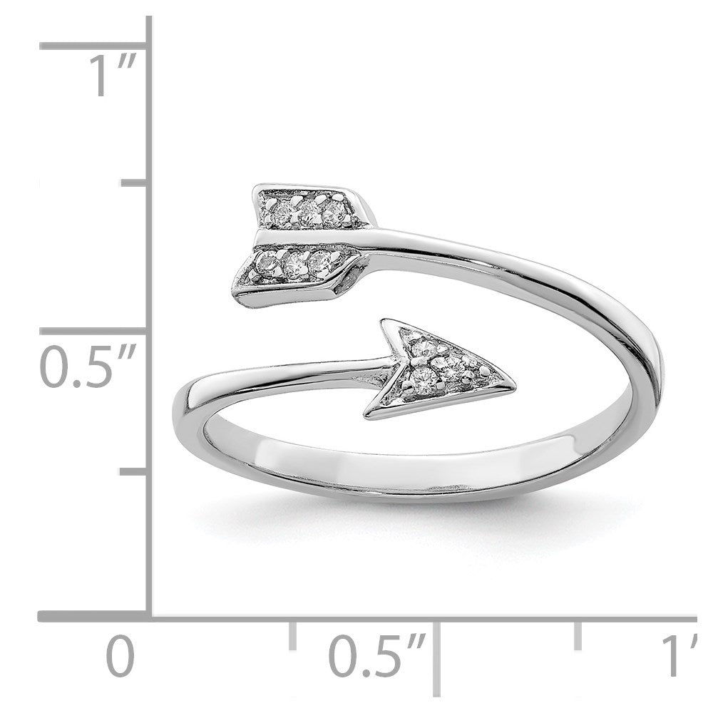 Sterling Silver Rhodium-plated Polished CZ Arrow Ring