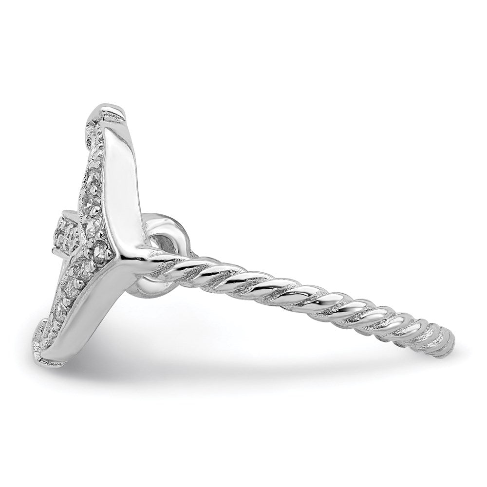 Sterling Silver Rhodium-plated Polished and Textured CZ Anchor Ring