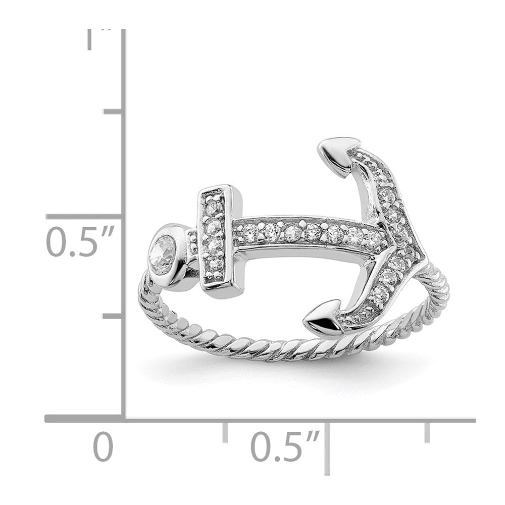 Sterling Silver Rhodium-plated Polished and Textured CZ Anchor Ring