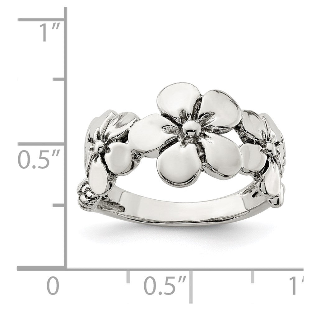 Sterling Silver Polished/Antiqued Flower Ring